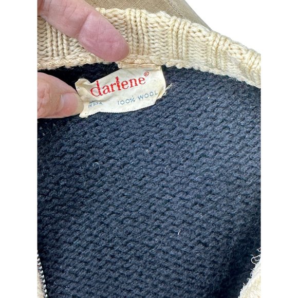 1950s wool sweater Nordic style with zipper by Darlene Knits Size M/L - Picture 6 of 6